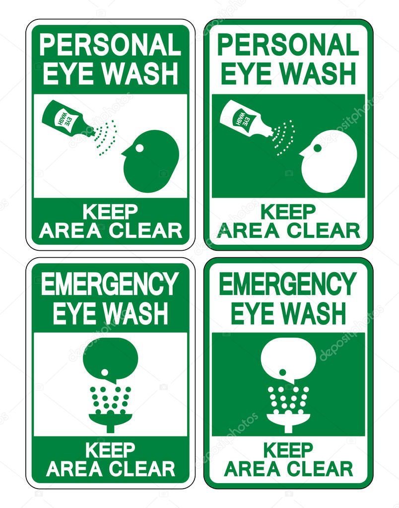 Personal Eye Wash Keep Area Clear Sign Isolate On White Background,Vector Illustration 