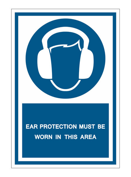 Защита ушей должна быть нанесена в этой области символический знак изолировать на белом фоне, векторная иллюстрация
 