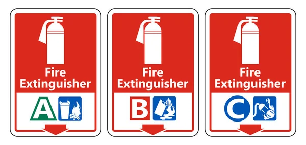 Symbol Feuerlöscher ein b c Zeichen auf weißem Hintergrund — Stockvektor