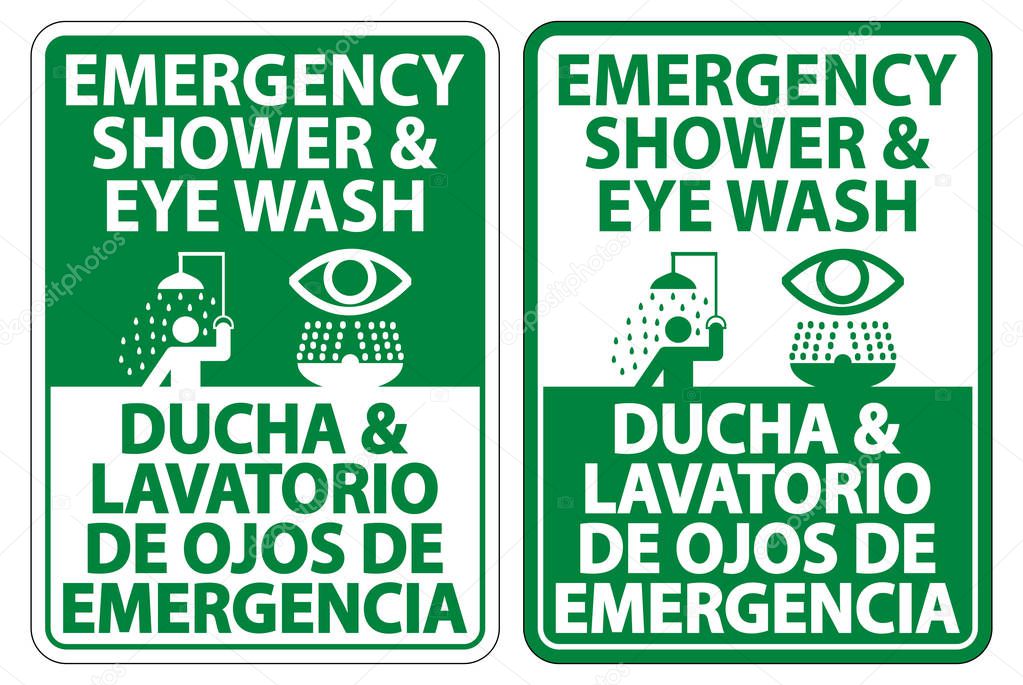 Bilingual Shower & Eye Wash Sign Isolate On White Background,Vector Illustration 