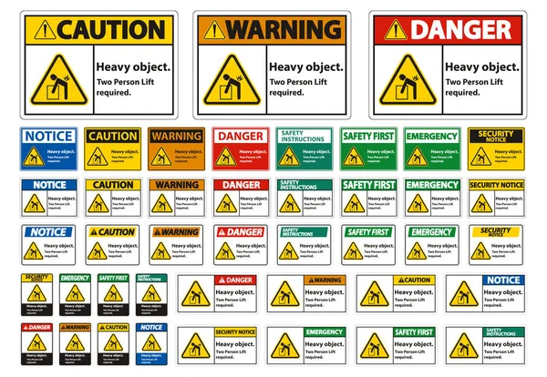 Objeto pesado, dos personas levantamiento requerido signo aislar sobre fondo blanco — Vector de stock