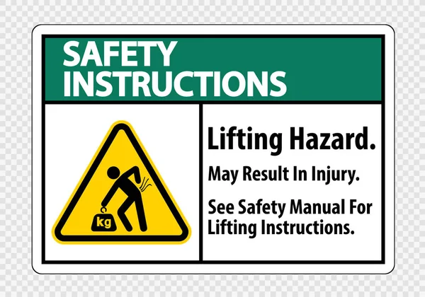 Lifting Hazard,May Result In Injury, See Safety Manual For Lifting Instructions Symbol Sign Isolate on transparent Background,Vector Illustration — Stock Vector