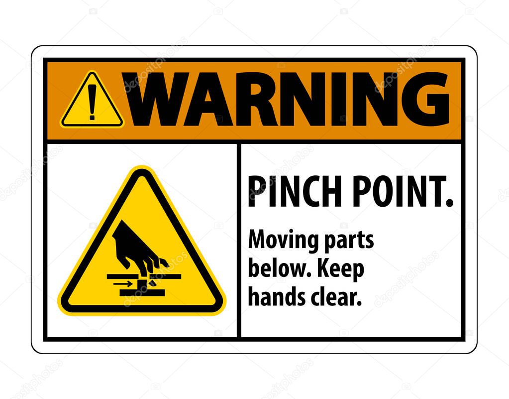 Warning Pinch Point, Moving Parts Below, Keep Hands Clear Symbol Sign Isolate on White Background,Vector Illustration EPS.10 