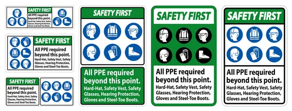 Seguridad Primero Epi Requerido Más Allá Este Punto Gorro Duro — Vector de stock