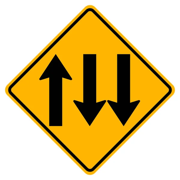 Figyelmeztető Jelek Three Lane Traffic Road Fehér Alapon — Stock Vector