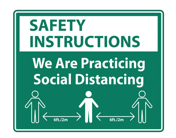 安全教育私たちは 白の背景に孤立した社会的距離標識を練習しています ベクトルイラストEps — ストックベクタ
