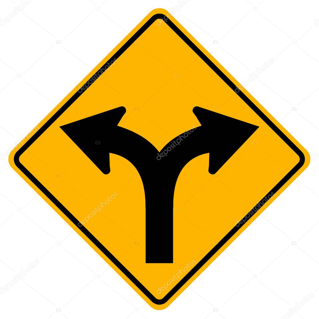 Warning signs Turn left or right on white background 