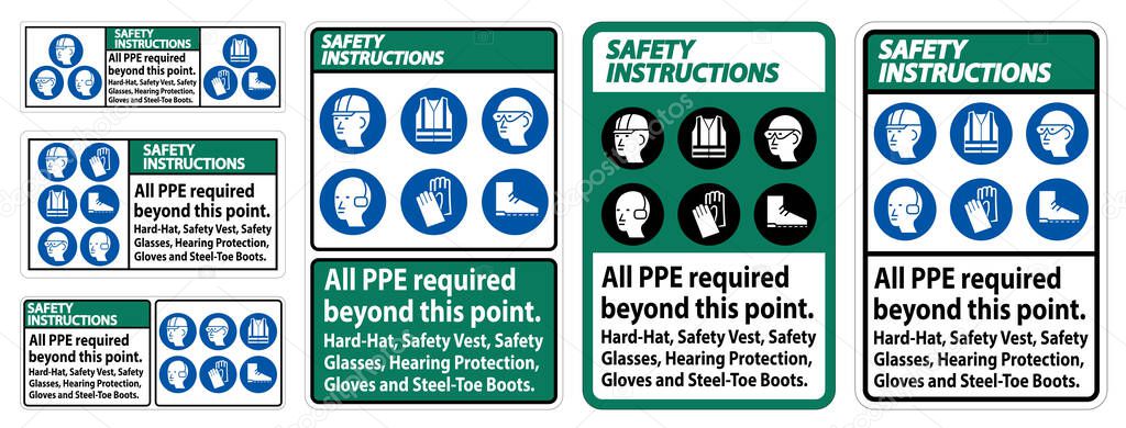 Safety Instructions PPE Required Beyond This Point. Hard Hat, Safety Vest, Safety Glasses, Hearing Protection 
