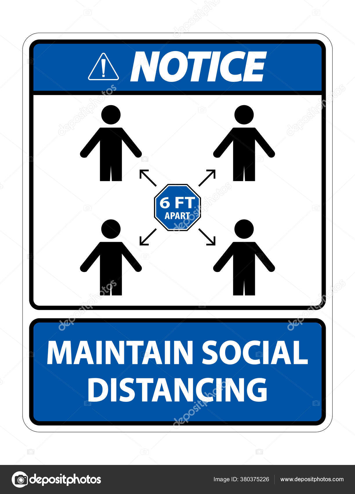 Etiqueta engomada de la distancia social 2 metros 6ft aparte signo de salud y seguridad 