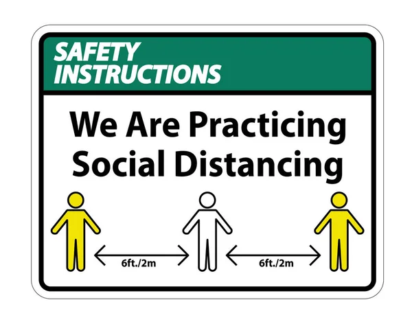 安全教育私たちは 白の背景に孤立した社会的距離標識を練習しています ベクトルイラストEps — ストックベクタ