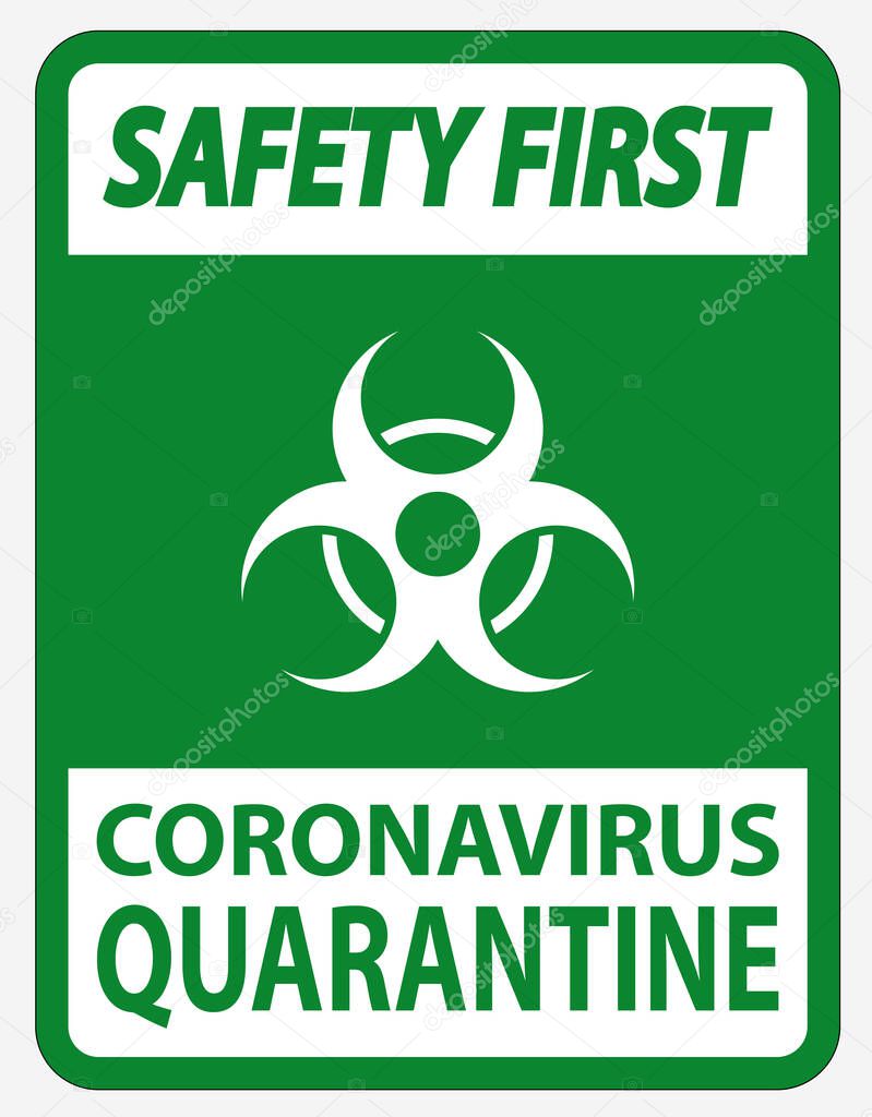 Safety First Coronavirus Quarantine Sign Isolated On White Background,Vector Illustration EPS.10 