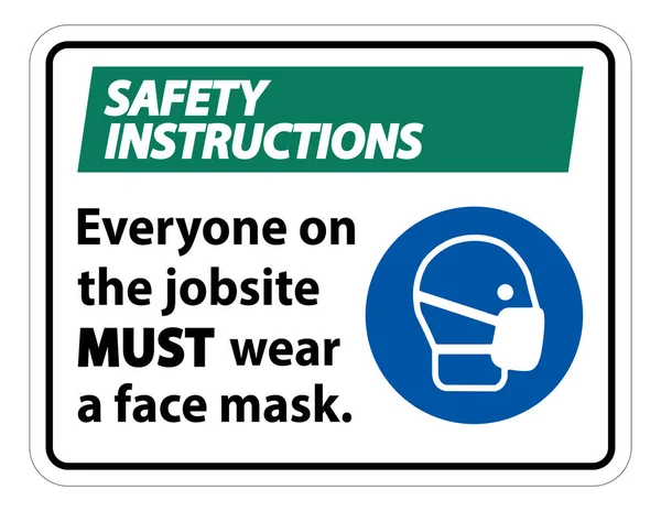 Sicherheitshinweise Tragen Sie Eine Gesichtsmaske Zeichen Isoliert Auf Weißem Hintergrund — Stockvektor