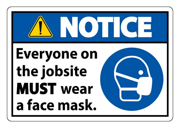 Notice Wear Face Mask Sign Isolate White Background — Stock Vector