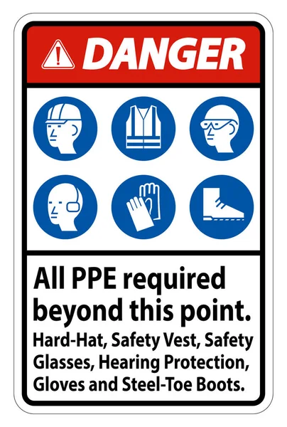 Danger Ppe Required Point Hard Hat Safety Vest Safety Glasses — Stock Vector
