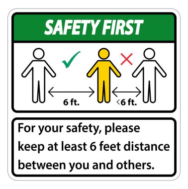 Güvenliğiniz için 6 adım mesafeyi koruyun, güvenliğiniz için, lütfen sizinle diğerleri arasında en az 1,80 metre mesafe bırakın.. 
