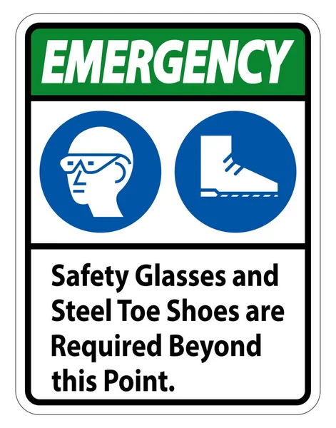 Экстренный Знак Безопасности Очки Ботинки Стальной Палец Ноги Необходимы Этой — стоковый вектор