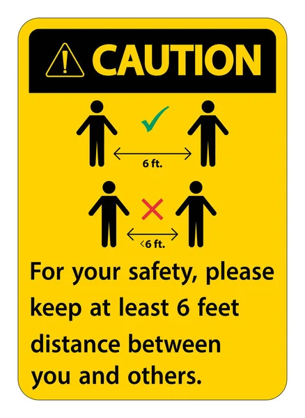 Dikkat Metre Mesafeyi Koruyun Güvenliğiniz Için Lütfen Sizinle Diğerleri Arasında — Stok Vektör