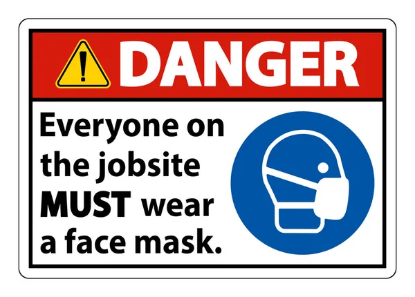 Danger Wear Face Mask Sign Isolate White Background — Stock Vector
