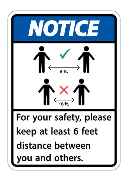 Notice Keep Feet Distance Your Safety Please Keep Least Feet — Stock Vector