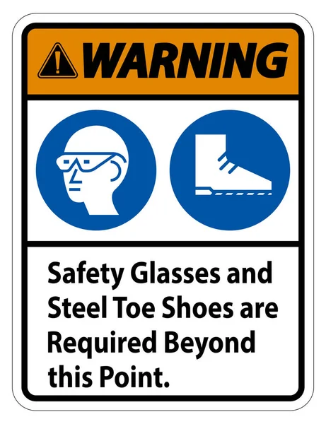 Предупреждающий Знак Безопасности Очки Стальные Ботинки Пальца Ноги Обязательны Момент — стоковый вектор