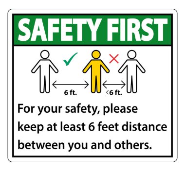 Güvenliğiniz için 6 adım mesafeyi koruyun, güvenliğiniz için, lütfen sizinle diğerleri arasında en az 1,80 metre mesafe bırakın.. 