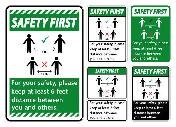 Safety First Keep Feet Distance Bitte Halten Sie Ihrer Sicherheit — Stockvektor