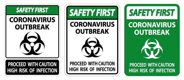 Biztonság Első Coronavirus Kitörés Jel Izolátum Fehér Háttér Vektor Illusztráció — Stock Vector