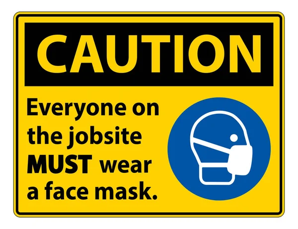 Caution Wear Face Mask Sign Isolate White Background — Stock Vector