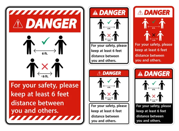 Tehlike Metre Mesafeyi Koru Güvenliğin Için Lütfen Diğerleriyle Arana Metre — Stok Vektör