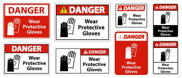 Gefahr Tragen Sie Schutzhandschuhe Zeichen Auf Weißem Hintergrund — Stockvektor