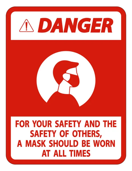 Danger Your Safety Others Mask All Times Sign White Background — Stock Vector