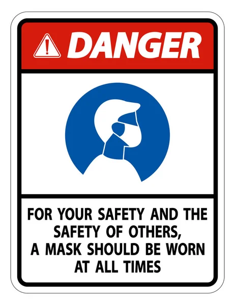 Danger Your Safety Others Mask All Times Sign White Background — Stock Vector