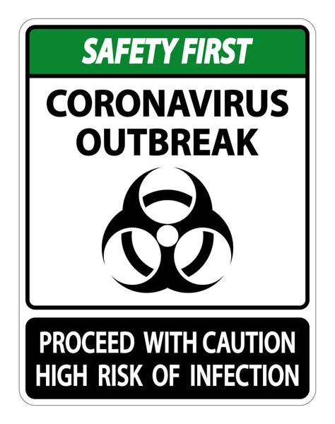 Primer Signo Brote Coronavirus Seguridad Aísla Sobre Fondo Blanco Ilustración — Vector de stock