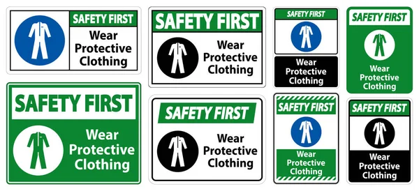 Segurança Primeiro Desgaste Vestuário Proteção Sinal Fundo Branco —  Vetores de Stock