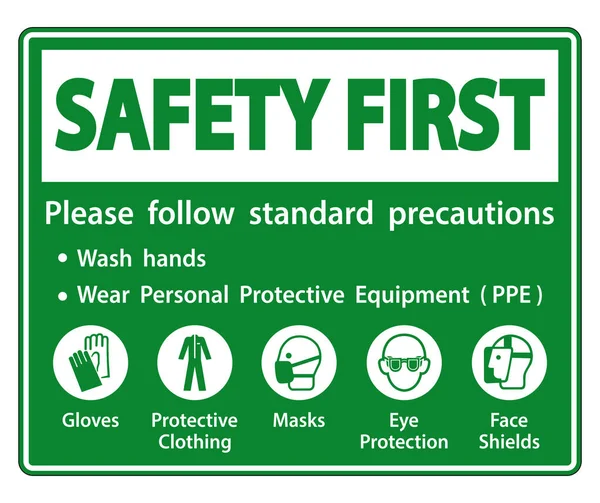 Bezpieczeństwo Pierwsze Proszę Przestrzegać Standardowych Środków Ostrożności Umyć Ręce Nosić — Wektor stockowy