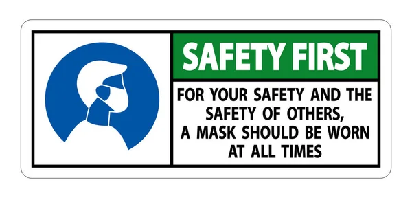 Safety First Your Safety Others Mask All Times Sign White — Stock Vector