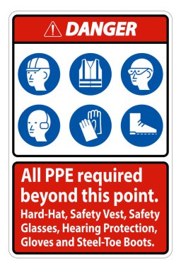 Tehlike PPE 'si bu noktadan öteye geçmek zorunda. Sert Şapka, Güvenlik Yeleği, Güvenlik Gözlüğü, İşitme Koruyucu