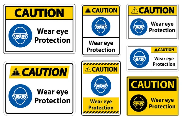 Προσοχή Φορέστε Προστασία Ματιών Λευκό Φόντο — Διανυσματικό Αρχείο