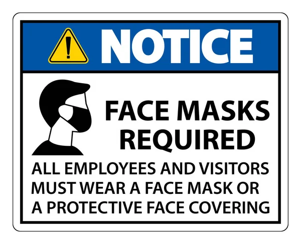 Ειδοποίηση Μάσκες Προσώπου Που Απαιτούνται Είσοδος Λευκό Φόντο — Διανυσματικό Αρχείο