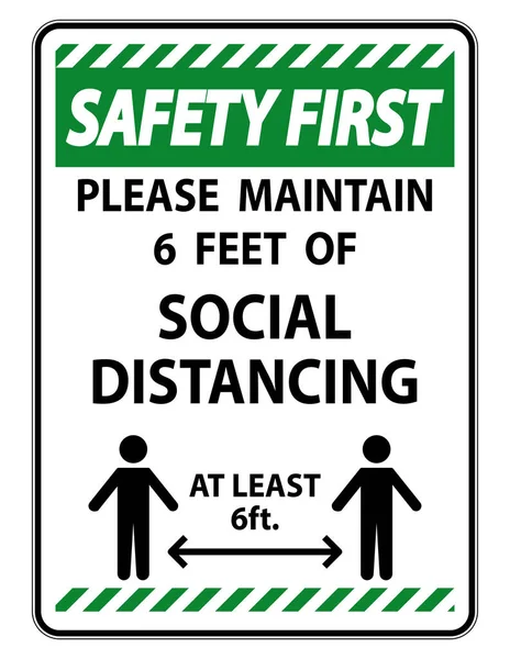 安全を第一に社会的距離を維持白を背景に標識 — ストックベクタ