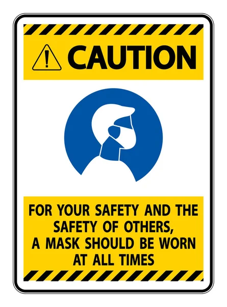 Caution Your Safety Others Mask All Times Sign White Background — Stock Vector