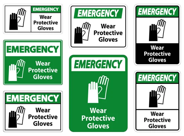 Señal Guantes Protectores Emergencia Sobre Fondo Blanco — Archivo Imágenes Vectoriales