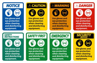 Beyaz arkaplanda Eldiven ve Göz Koruma İşareti Kullan  