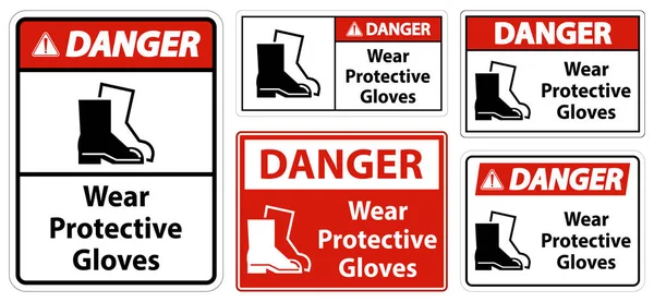 Danger Porter Des Chaussures Protection Signe Sur Fond Transparent — Image vectorielle