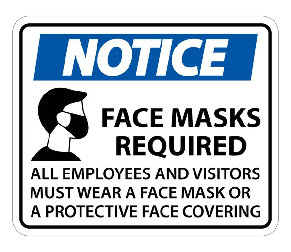 Ειδοποίηση Μάσκες Προσώπου Που Απαιτούνται Είσοδος Λευκό Φόντο — Διανυσματικό Αρχείο