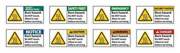 Burn Hazard Safety Touch Label Sign White Background — Stock Vector