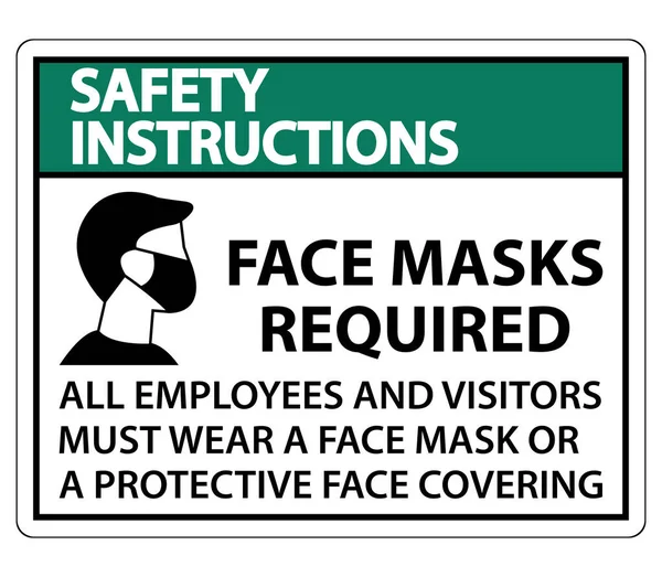 Instrucciones Seguridad Máscaras Faciales Requeridas Señal Sobre Fondo Blanco — Vector de stock