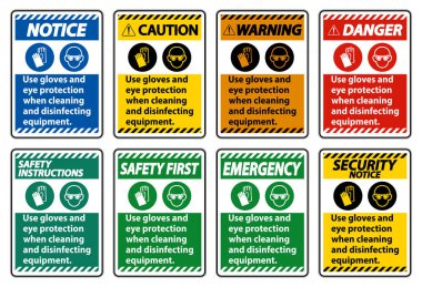 Beyaz arkaplanda Eldiven ve Göz Koruma İşareti Kullan 