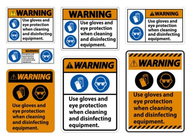 Uyarı: Beyaz arkaplanda Eldiven ve Göz Koruma İşareti 