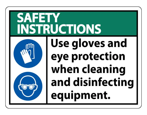Instrukcja Bezpieczeństwa Stosowanie Rękawic Ochrony Oczu Znak Białym Tle — Wektor stockowy